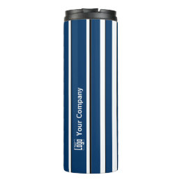 Werbe-Logo-Name Streifen blau, schwarz Thermosbecher