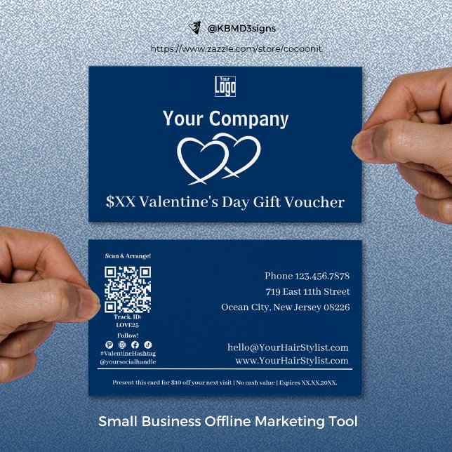 Werbeaktion Blauer Valentinstag Gutscheinkarte (Modern Promotional Blue Valentine's Day Gift Voucher Card, Small Business Offline Marketing Tool)