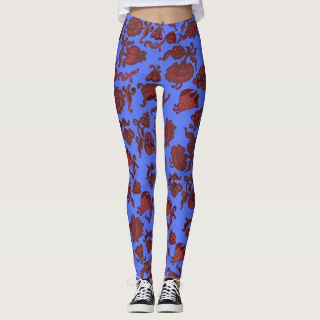 Werbeaktion Blume Bohemisch Chic Floral Boho Blue Leggings (Vorderseite)