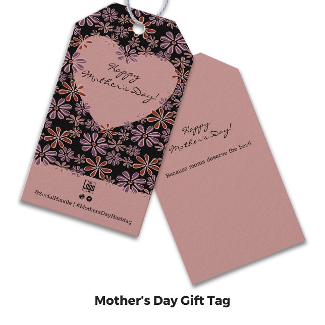 Werbeaktion Blume Herzlichen Glückwunsch Muttertag Geschenkanhänger (Promotional Flower Heart Happy Mother's Day Gift Tags, Pink & Black)