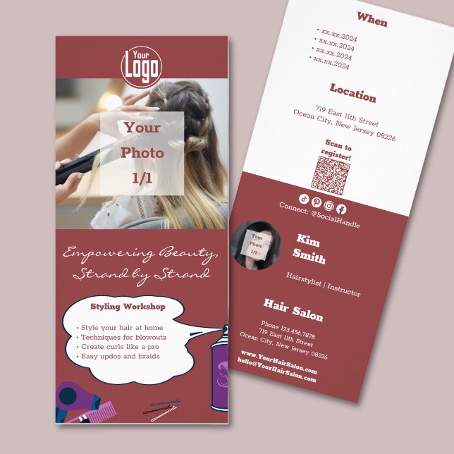 Werbeaktion Friseur Stylon Workshop Werbekarte (Promotion Hair Salon Styling Workshop Rack Card)