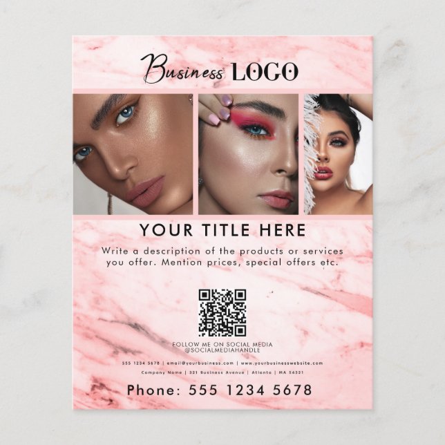 Werbeaktion Schönheitshaarnägel Rosa Marmor Flyer (Vorne)