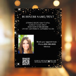 Werbeaktion von Black Gold Foto qr Flyer<br><div class="desc">Personalisieren und fügen Sie Ihr Unternehmen,  Ihren Namen,  Ihre Adresse,  Ihren Text,  Ihr Foto,  Ihren eigenen QR-Code zu Ihrer Website. Schwarzer Hintergrund,  weißer Text. Dekoriert mit Imitaten Gold Glitzer Glitzern.</div>