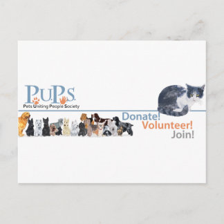 Werbeartikel für PUPs-Logo mit Tuxedo Cat Postkarte