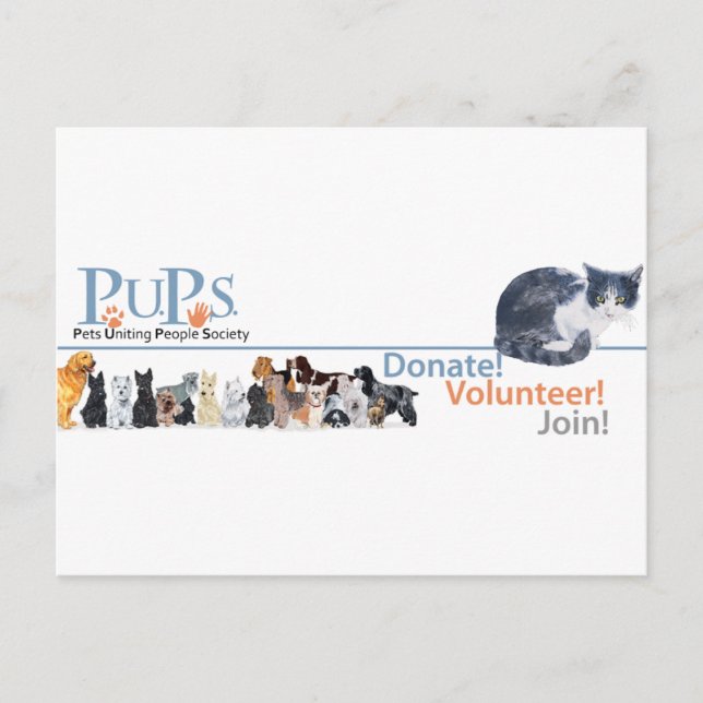Werbeartikel für PUPs-Logo mit Tuxedo Cat Postkarte (Vorderseite)