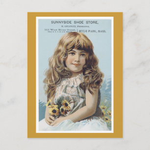 Werbeetikett Sunnyside Schuhgeschäft viktorianisch Postkarte