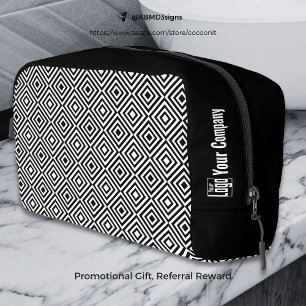 Werbefirma Logo Name Schwarz-Weiß-Fliesenmuster Waschbeutel