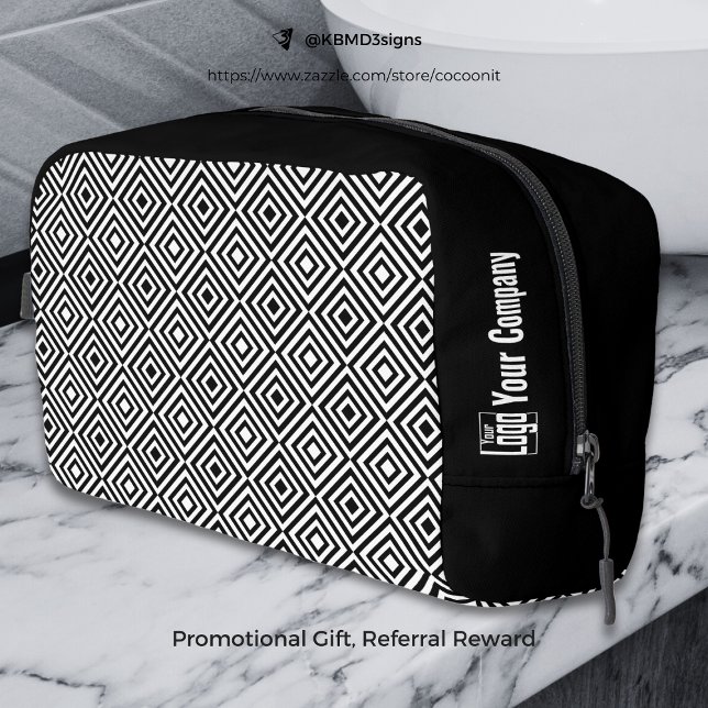 Werbefirma Logo Name Schwarz-Weiß-Fliesenmuster Waschbeutel (Von Creator hochgeladen)