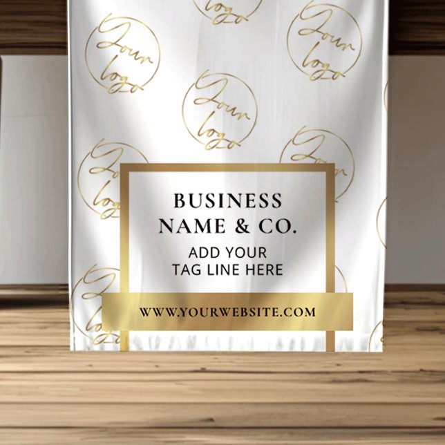Werbegestaltung für elegante Business-Gold-Logos Kurzer Tischläufer (Faux gold effect step repeat logo table runner)