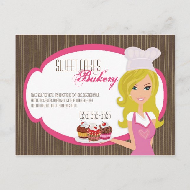 Werbekarte Blonde Baker auf Pink Cup Cakes Postkarte (Vorderseite)