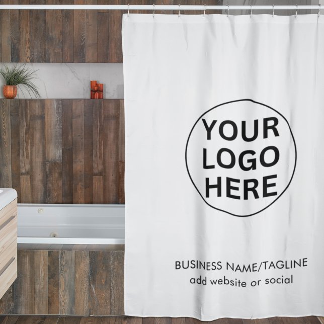 Werbematerial für Schwarz-Weiß-Firmenlogo und Text Duschvorhang (Von Creator hochgeladen)