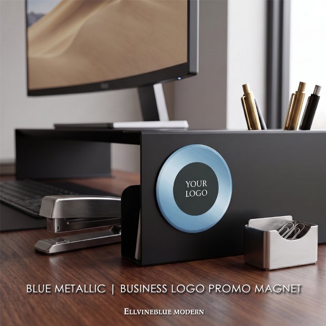 Werben Sie Ihr eigenes Firmenlogo, Blue Metallic Magnet (Blue Metallic Magnet | A polished layout created to showcase your logo. )