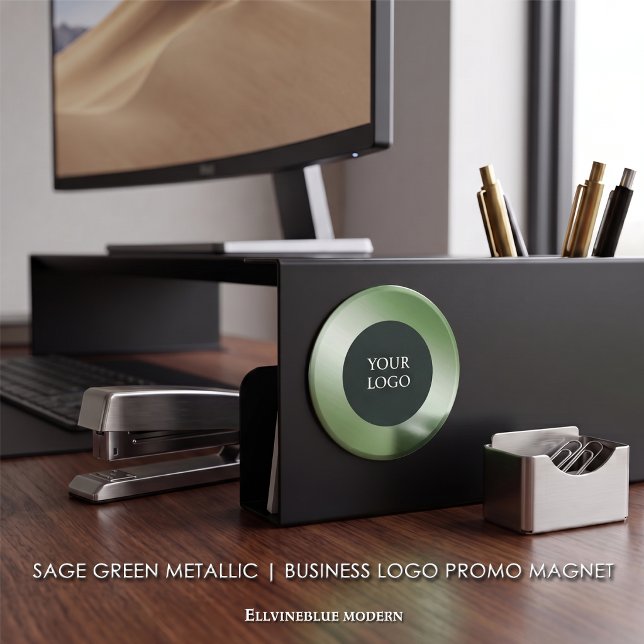 Werben Sie Ihr eigenes Firmenlogo, grüne Metallik Magnet (Fresh Sage Green Metallic Magnet | A polished layout created to showcase your logo. )
