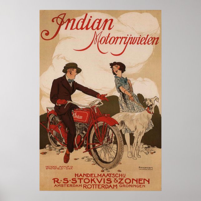 Werbeplakat für Vintage Motorradunternehmen Poster (Vorne)
