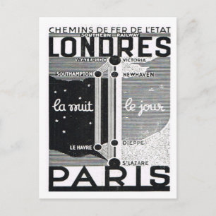 Werbung, Eisenbahnplakat London nach Paris Postkarte