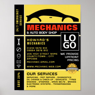 Werbung für Autos, Auto-Mechanik und Reparaturen Poster