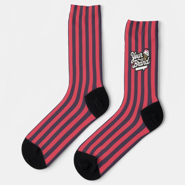 Werbung für das Logo "Rot und Schwarz gestreift" Socken (Linkes Detail)