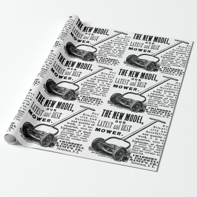 Werbung für den Vintagen Rasenmäher Geschenkpapier (Ungerollt)