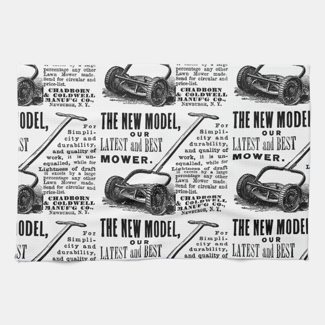 Werbung für den Vintagen Rasenmäher Küchentuch (Horizontal)