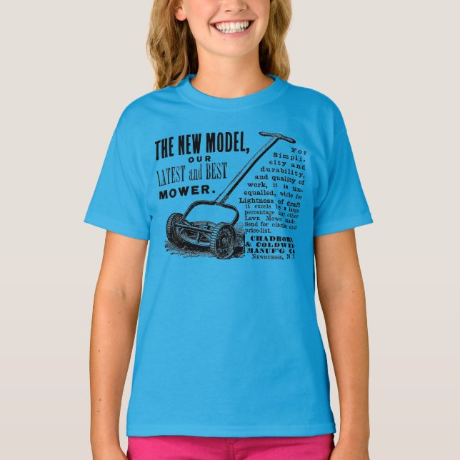 Werbung für den Vintagen Rasenmäher T-Shirt (Vorderseite)