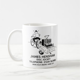 Werbung für Disk Jockey Entertainment Services Kaffeetasse