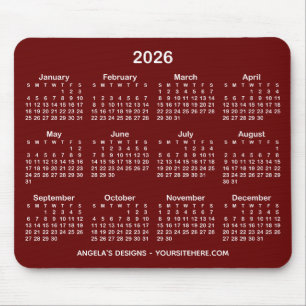 Werbung für dunkelrote und weiße Kalender Mousepad