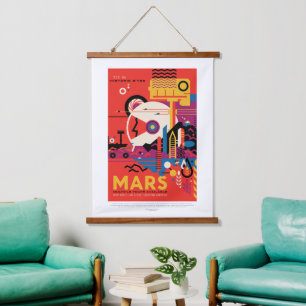 Werbung für eine Reise ins Science-Fiction-Univers Wandteppich Mit Holzrahmen
