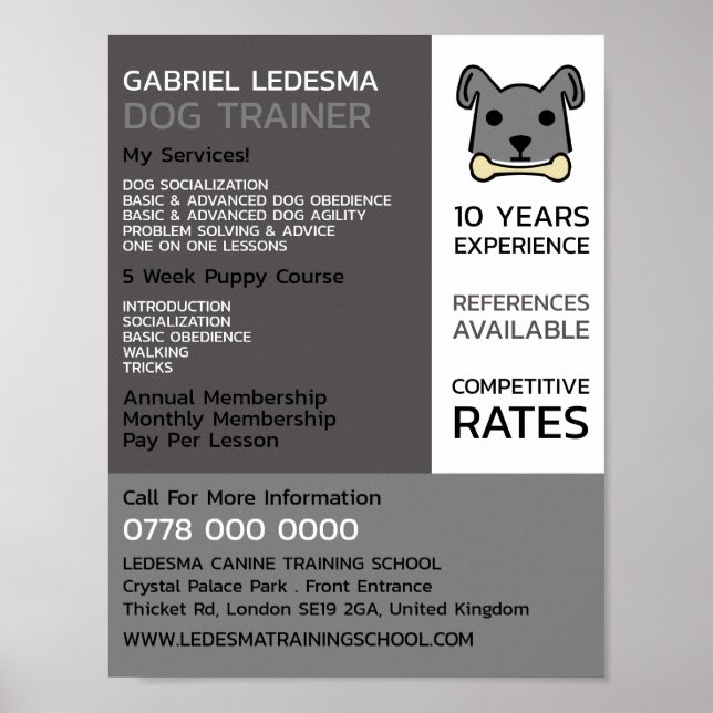 Werbung für Grauhunde, Hunde-Trainer Poster (Vorne)