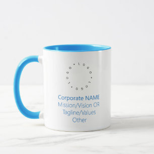 Werbung für hellblaue Combo in der Firmenrunde Tasse