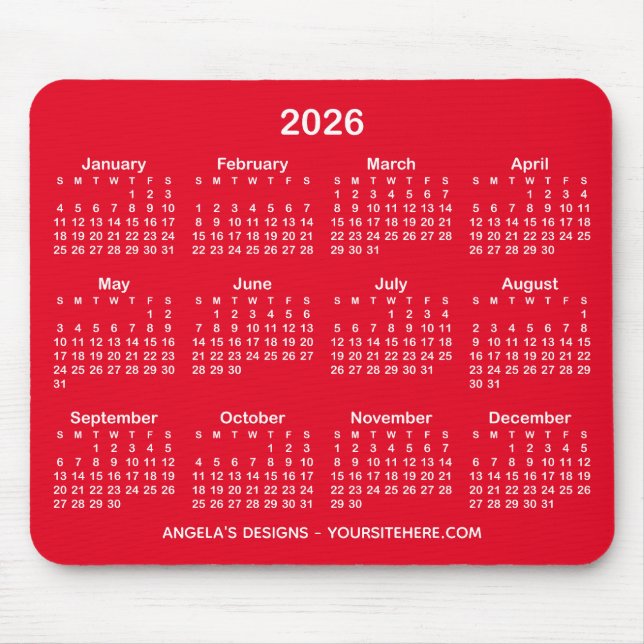 Werbung für hellroten und weißen Kalender Mousepad (Vorne)
