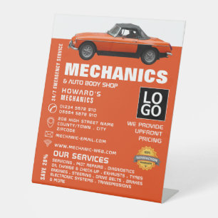 Werbung für klassische Fahrzeuge, Auto und Reparat Sockelschild