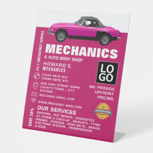 Werbung für klassische Fahrzeuge, Auto und Reparat Sockelschild
