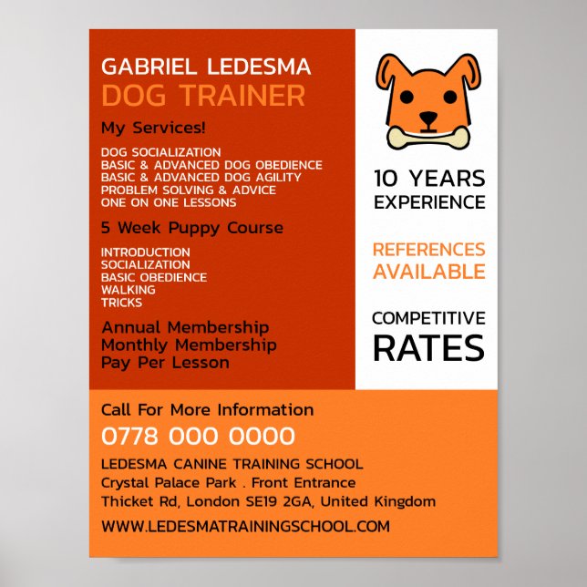 Werbung für Orangenhunde, Hunde-Trainer Poster (Vorne)