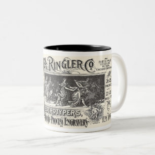 WERBUNG FÜR RINGLER PHOTO ENGRAVERS AUS DEM 19. JA ZWEIFARBIGE TASSE