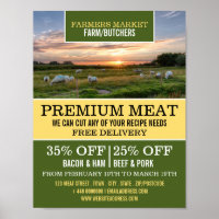 Werbung für Schafe in Feld, Bauer und Metzger