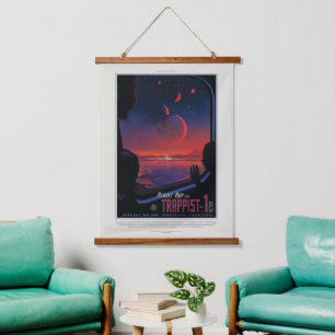 Werbung für Science-Fiction-Reisen, Planet Trapist Wandteppich Mit Holzrahmen