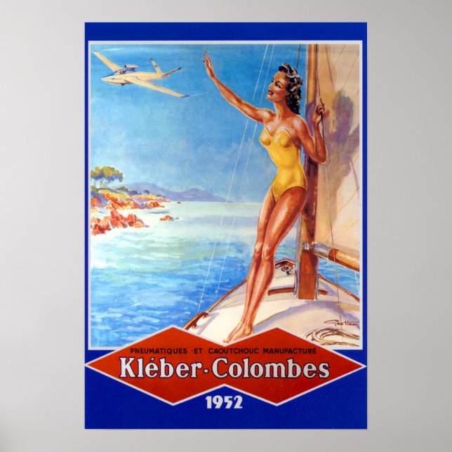 Werbung für Vintage Kleber-Colombes-Flugzeugreifen Poster (Vorne)