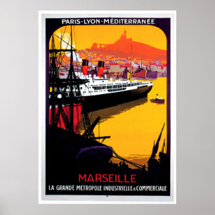 Werbung für Vintage Schiffe in Marseille Poster