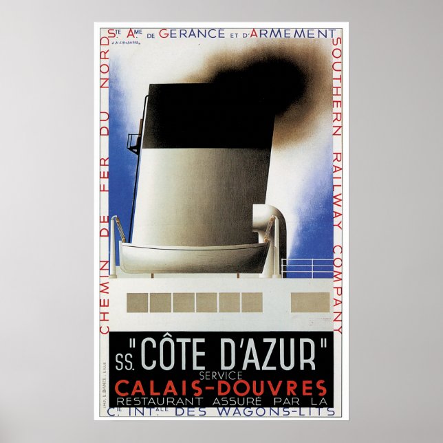 Werbung für Vintage Schiffe SS Côte d'Azur Poster (Vorne)