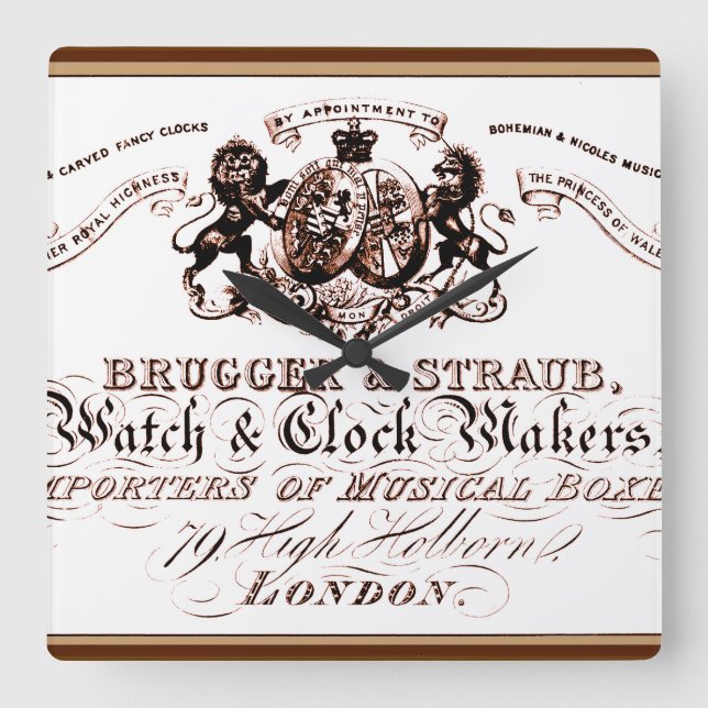 Werbung für Vintage Uhrenmacher Quadratische Wanduhr (Vorderseite)