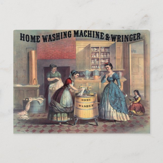 Werbung für Vintage Waschmaschinen Postkarte (Vorderseite)