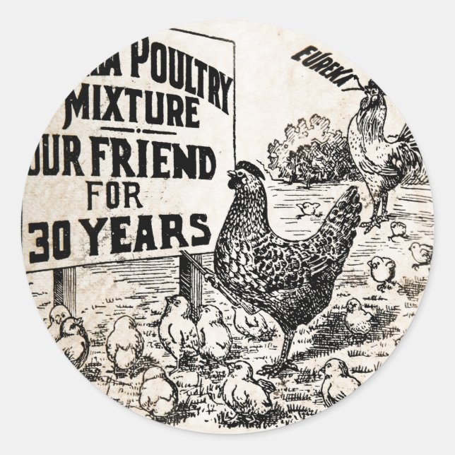 Werbung für Vintages Hühnchen Gefüttert Runder Aufkleber (Vorderseite)