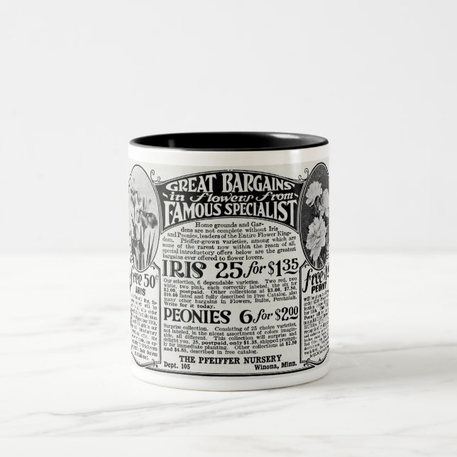 WERBUNG IN BLUME DER 1920ER Jahre Zweifarbige Tasse (Mittel)