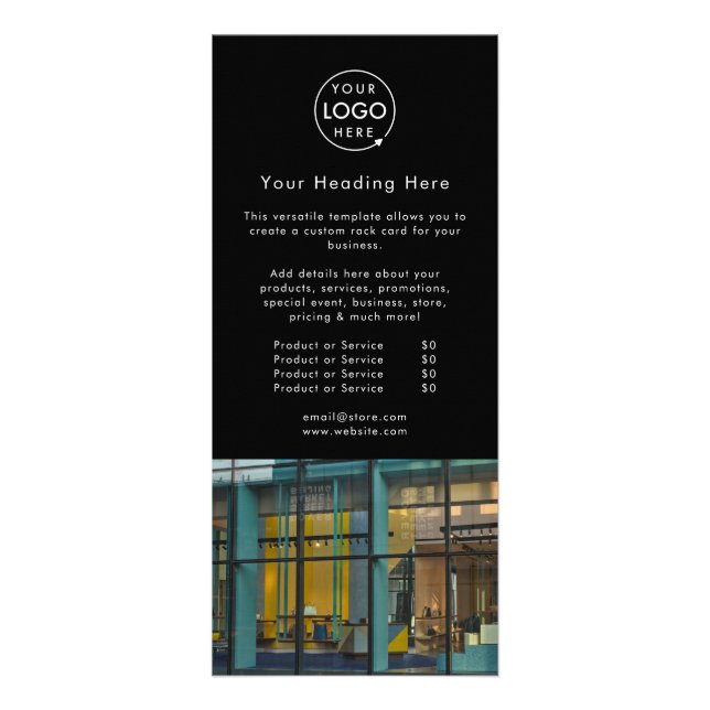 Werbung | Modern Black Foto Logo Werbekarte (Vorne)