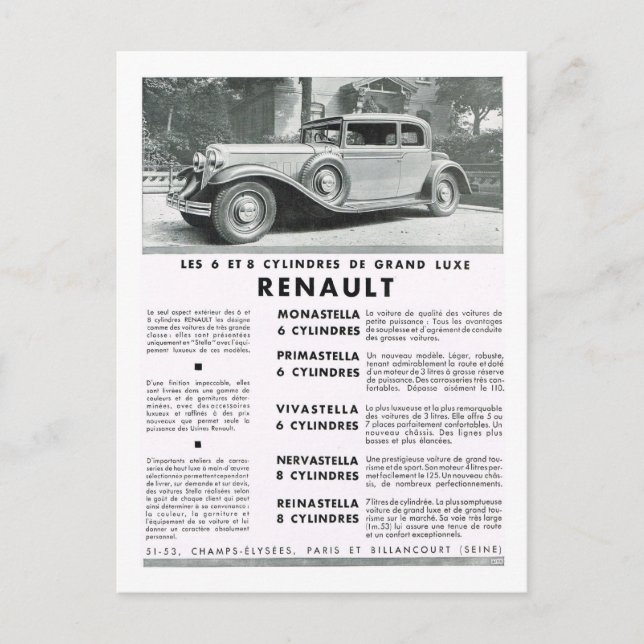 Werbung, Renault Feiertagspostkarte (Vorderseite)