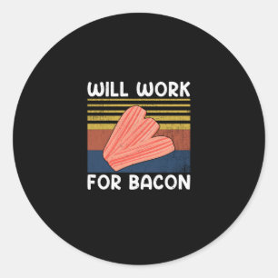 Werde für Bacon arbeiten Vintage Style Schweinefle Runder Aufkleber