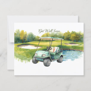 Werde schnell wieder gesund mit Golf Cart auf grün Postkarte