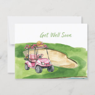 Werde schnell wieder gesund mit Golfcart auf grüne Postkarte