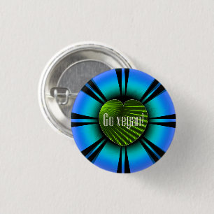 Werde Veganer - Grünes Herz Pupille und blaue Iris Button
