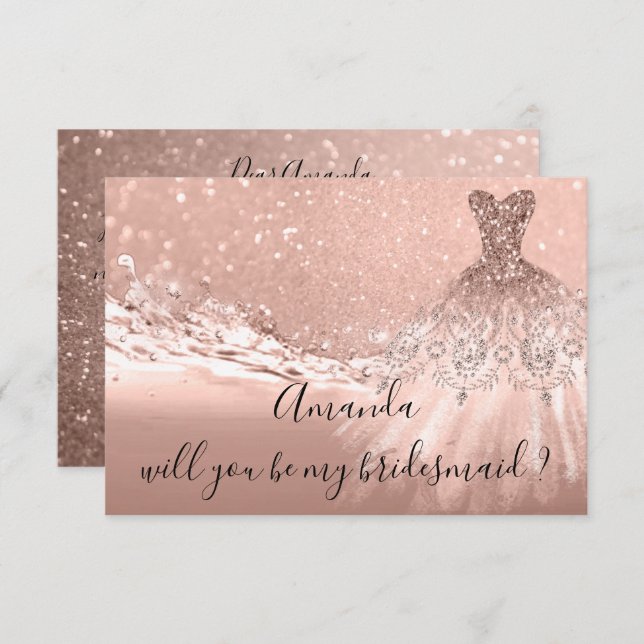 Werden Sie Bridesmaid Glitzer Ocean Rose Gold Einladung (Vorne/Hinten)